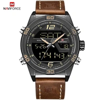 naviforce mens fashion business watches leather waterproof luminous dual time chronograph alarm watches male relogio masculino