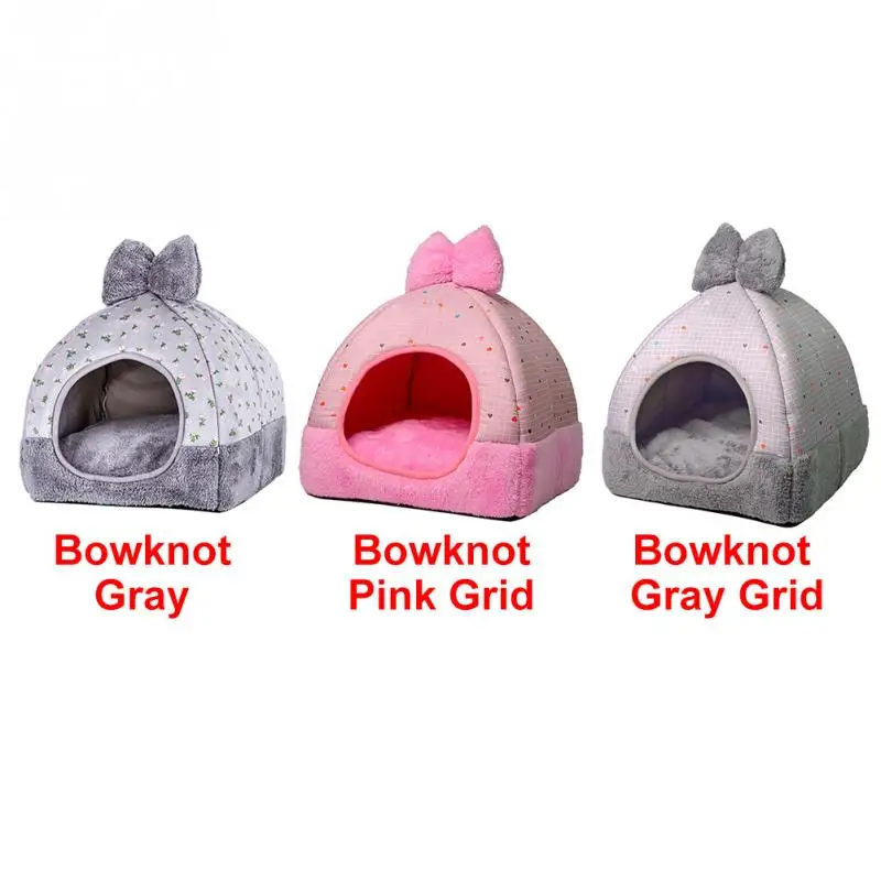 Складной кошка собака Питомник теплый мягкий валик с милым бантом Губка Pet House