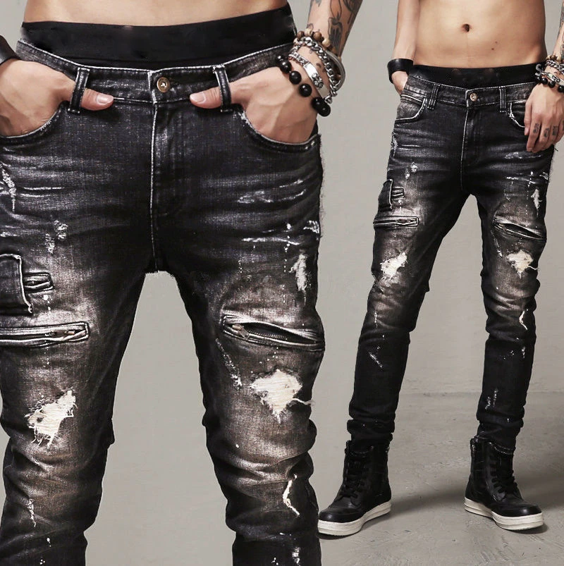 SharkPrint 2019 модные рваные джинсы для мужчин брюки Slim Fit байкерские повседневные
