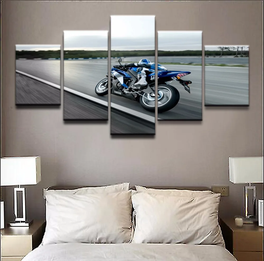 

Modern Oil Painting Pictures Wall Art Framework 5 Panel Sports Motorcycle Racing Poster Top-Rated Canvas Print Home Decor