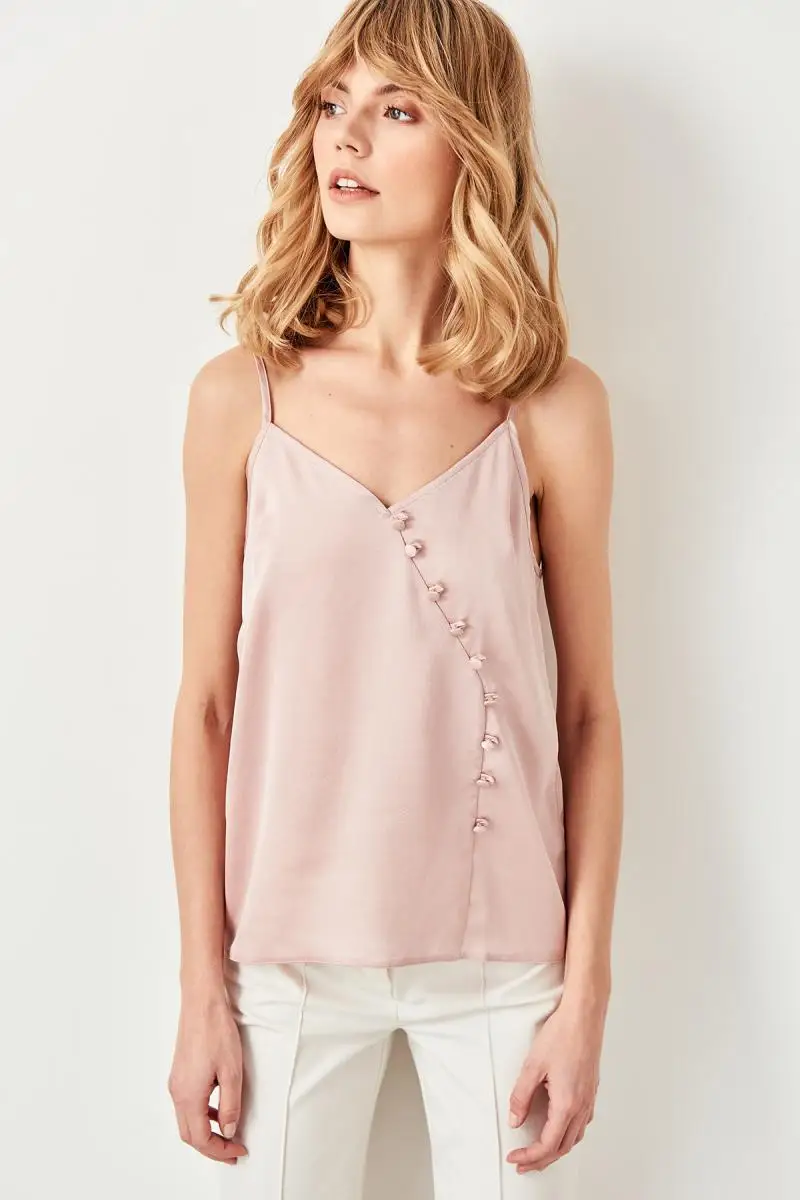 Trendyol пудра Кнопка деталь Bluz TWOSS19BB0273