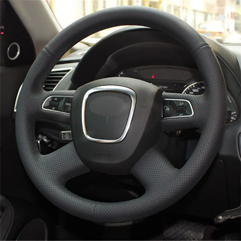 Топ Кожаный чехол для руля ручного стежка Audi A4 B7 B8 A6 C6 04 11 Q5 08 12 Q7 05 11|Чехлы на руль| |