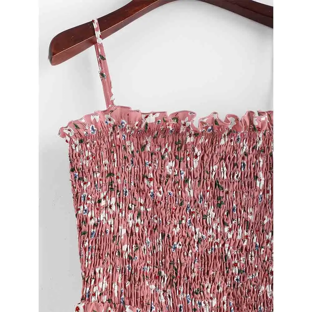 ZAFUL Платье на бретельках с цветочным принтом и оборками платье трапециевидной