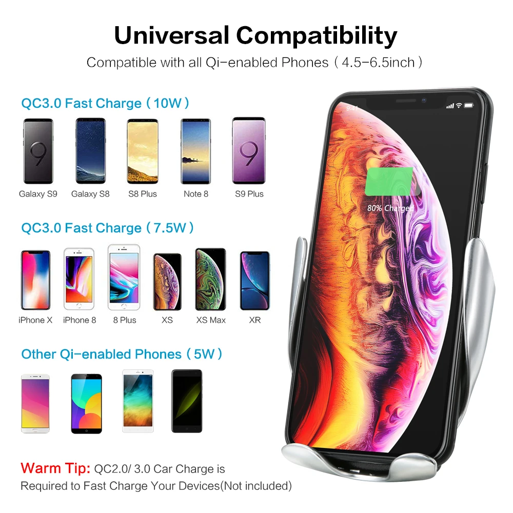 Автомобильное беспроводное зарядное устройство CASEIER 10 Вт для iPhone Samsung