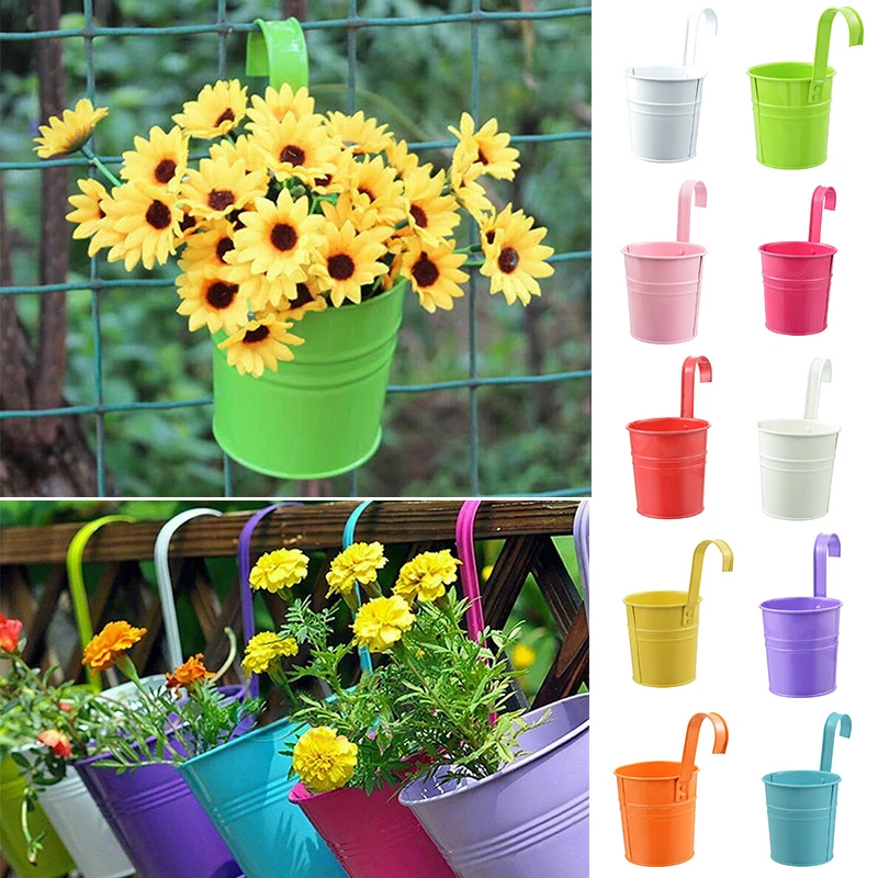 Металл металлический цветочный горшок висит W/крюк балкон сад завод в горшках