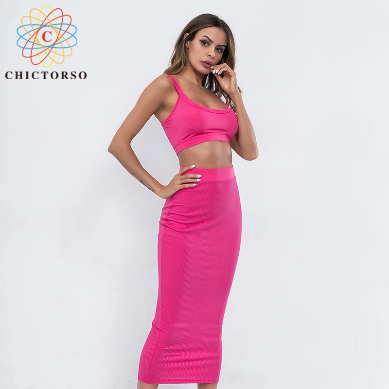 Chictorso пикантные розовые облегающее миди платье Для женщин Элегантный в рубчик