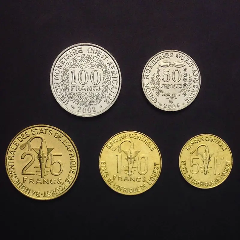 Шт. набор 5 шт. Западно африканские монеты 10 25 50 100 франков 2002 2004 UNC