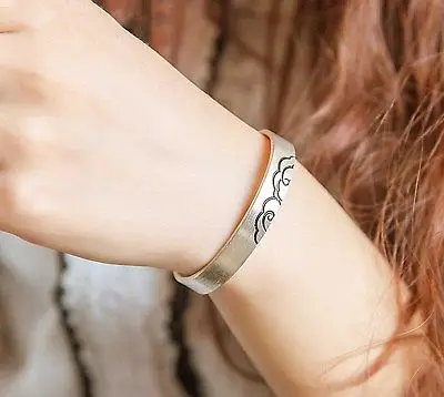 New Real S999 Sterling Silver Bangle Women Carved Clouds Bracelet 25g | Украшения и аксессуары