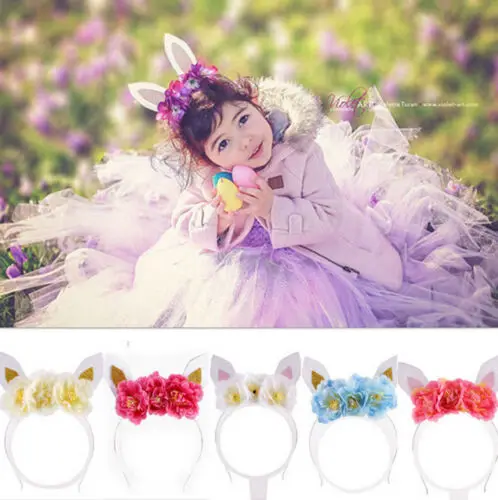 

Magical Unicorn Flower Horn Head Hair Headband Dress Cosplay Costume Kid Party 6 Colours