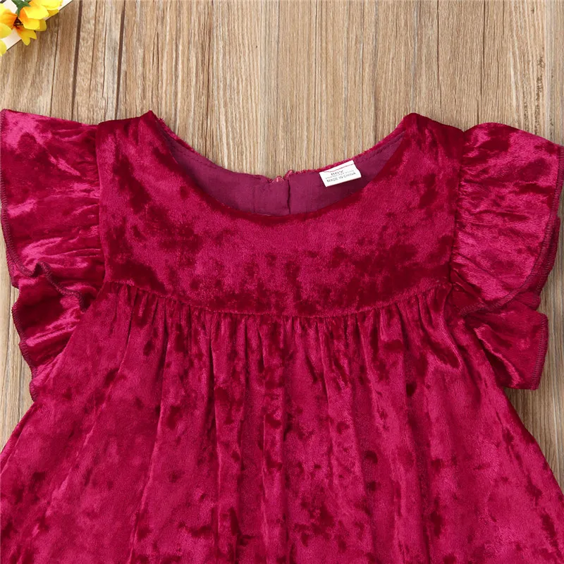 pudcoco Kids Baby Girl Velvet Dresses Photo Prop Flare Sleeve Solid Costume Outfit Dress Sundress for baby 1-6Y | Детская одежда и