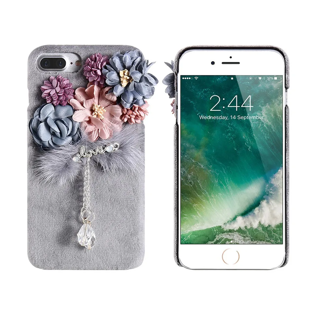 KISSCASE цветочный плюшевый чехол для iPhone 6s 6 7 8 Роскошные шикарные чехлы из меха