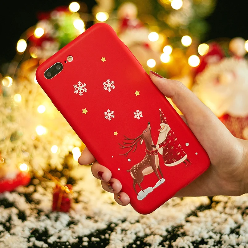 

ASINA Santa Claus Case For iPhone 7 Case Christmas Elk Cover For iPhone 7 8 Plus 10 X XR XS Max Silicone Bumper Fundas Gift