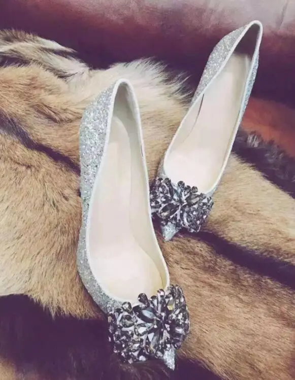 Туфли-лодочки женские на высоком каблуке блестящие свадебные туфли из чешского