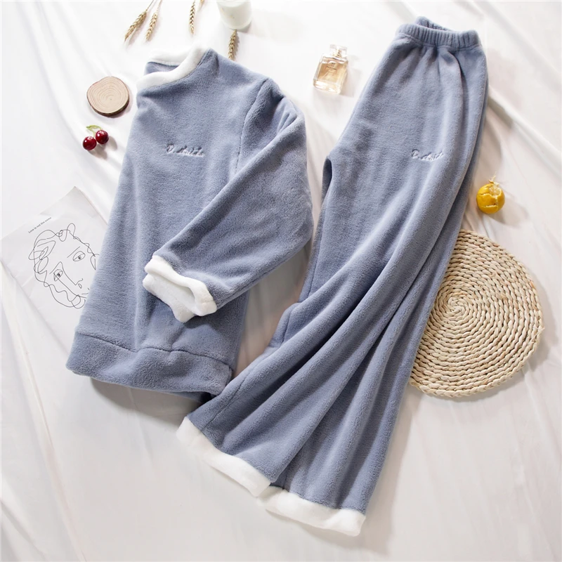 Thick Warm Flannel Pajamas Sets Winter Women Two Piece Pajama Set Solid Female Sleepwear Home Clothing Women's Suit |
