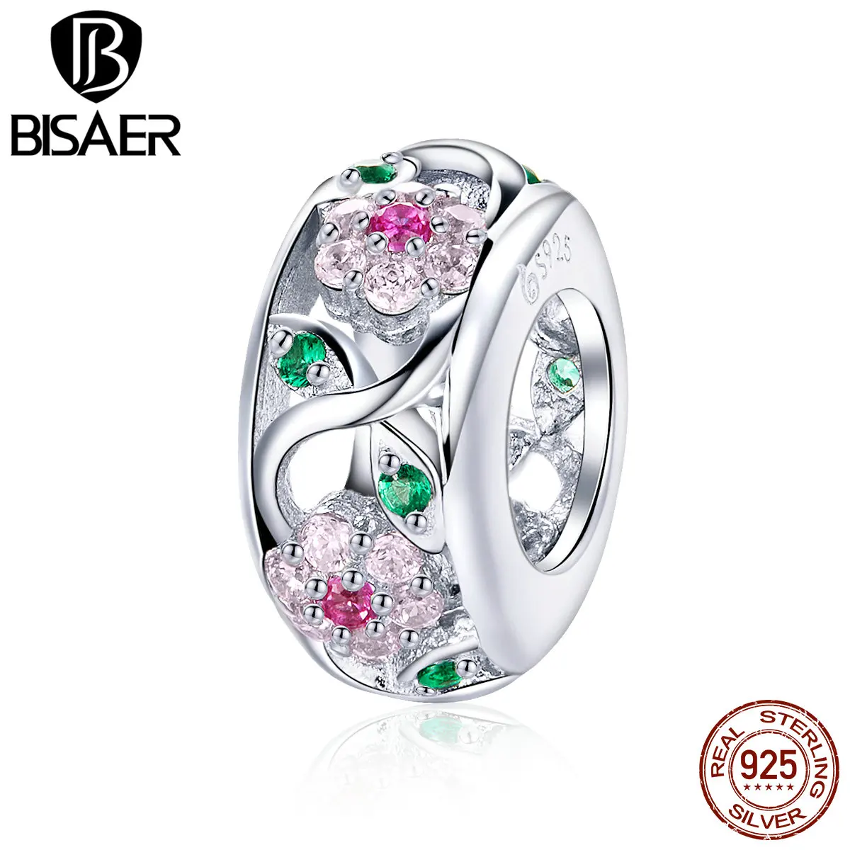 BISAER Подвески Серебро 925 оригинальный Круглый Форма CZ бусины для браслетов и