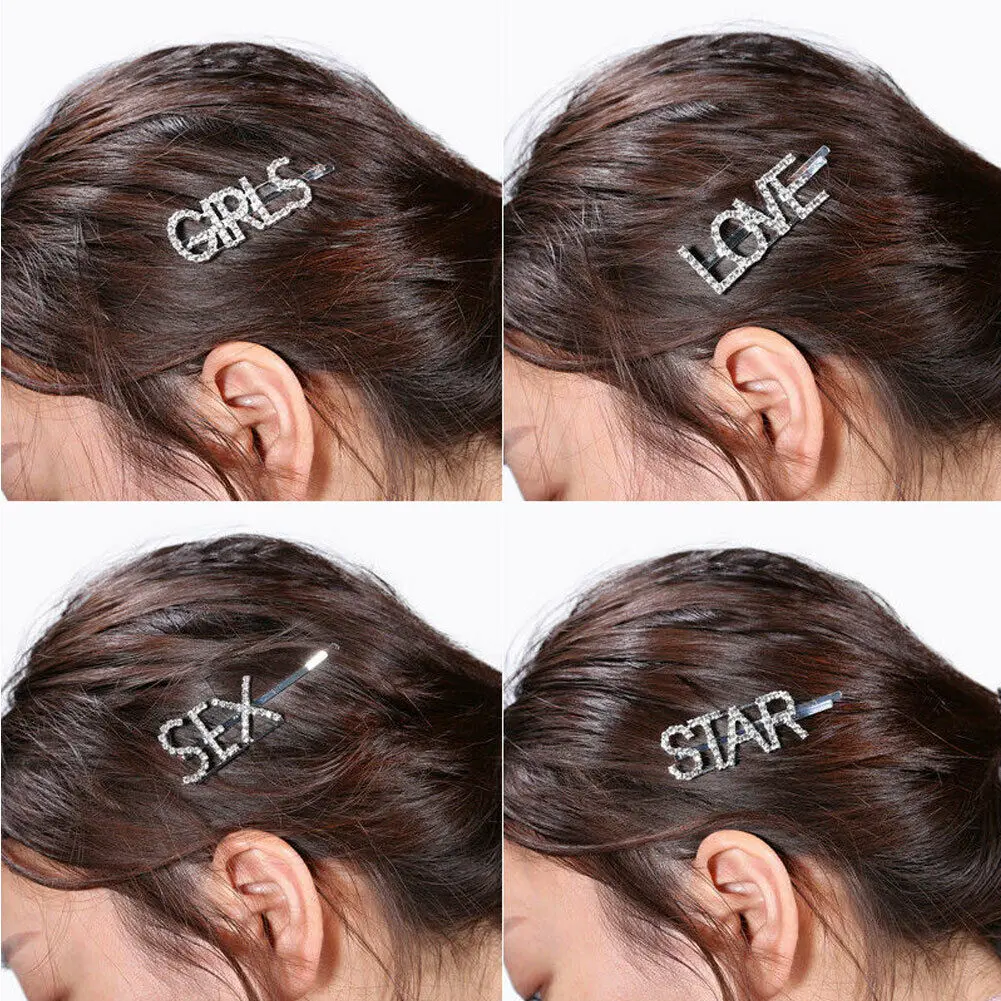 Фото Women's Ladies Rhinestone Word Letters Hair Clip Hairpin Slide Grips Jewelry Headpiece Sweet Girls Women's Ladies Rhinestone Word Letters Hair Clip Hairpin Slide Grips Jewelry Headpiece Sweet Girls