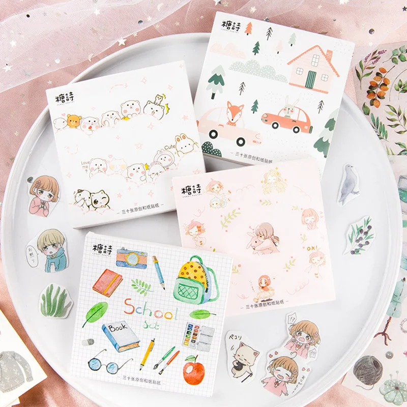 30 шт милый кот наклейки Животные канцелярские Kawaii стикеры на клейкой основе для