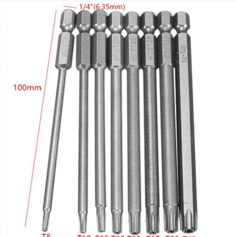 8Size/Set Electric 100mm Length Magnetic Torx Screwdriver Bits Set Tools T8 T10 T15 T20 T25 T27 T30 T40 | Инструменты