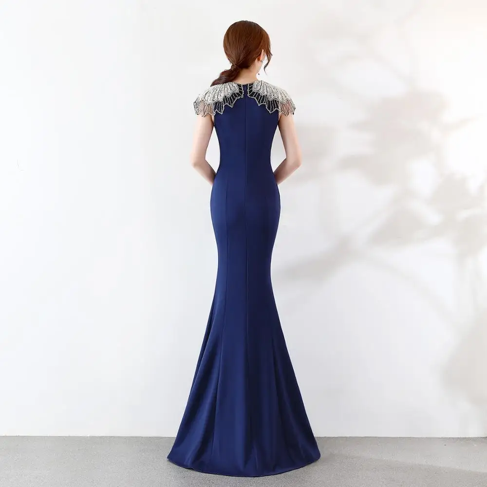 Vestidos Fiesta De Noche Mujer Элегантное Длинное атласное вечернее платье с круглым вырезом и