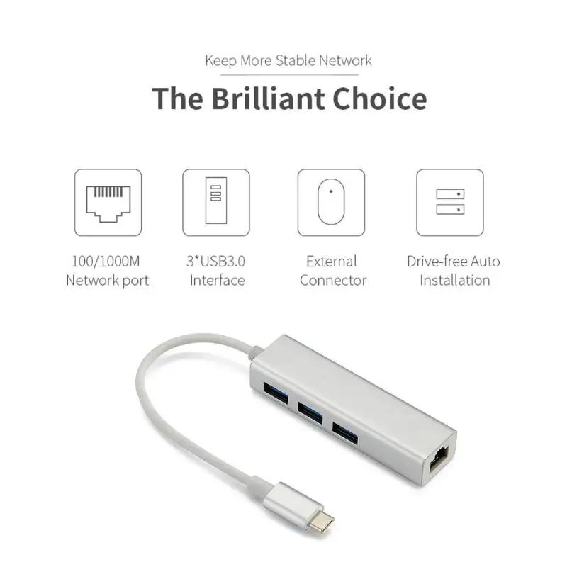 COMFAST 3 Port USB 3.0 Hub Type C to RJ45 Network Card Adapter for MacBook | Компьютеры и офис