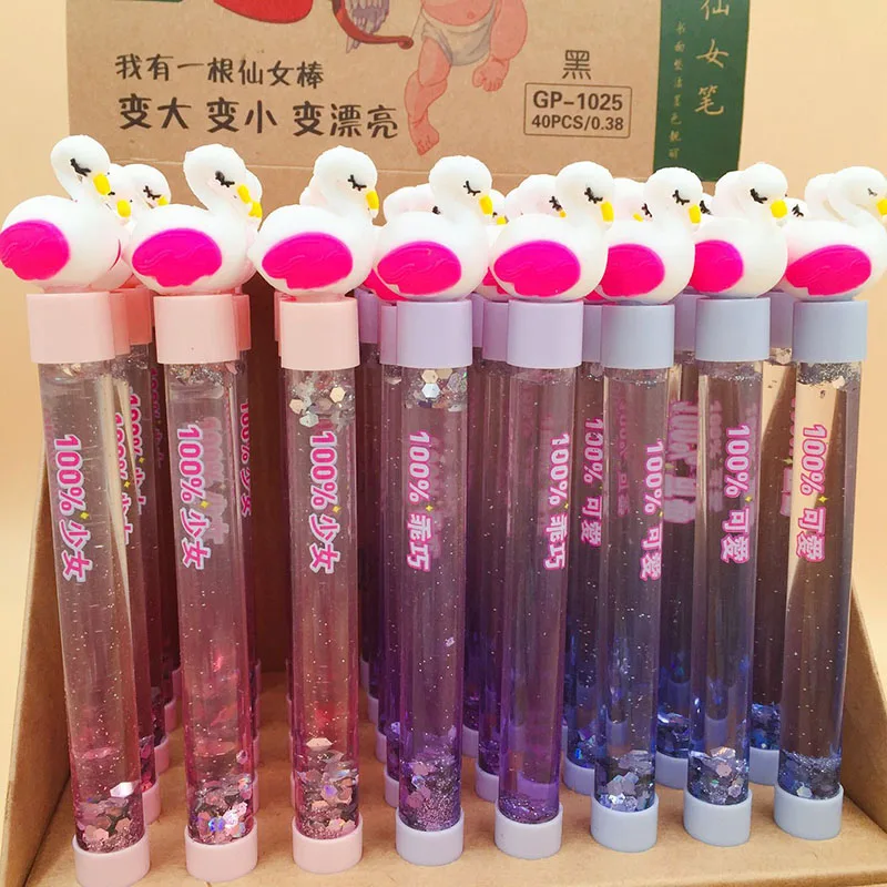 0.38mm Crystal Drift Sand Glitter Gel Pens Cartoon Flamingo Pen Black Ink Neutral For School Supplies Creative Stationery |