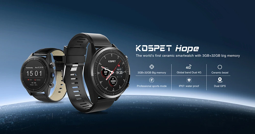 Kospet Hope 4G Смарт-часы телефон Android7.1.1 3 ГБ+ 32 ГБ MT6739 1,3" AMOLED wifi/gps/ГЛОНАСС 8.0MP бизнес-умные часы для мужчин и женщин
