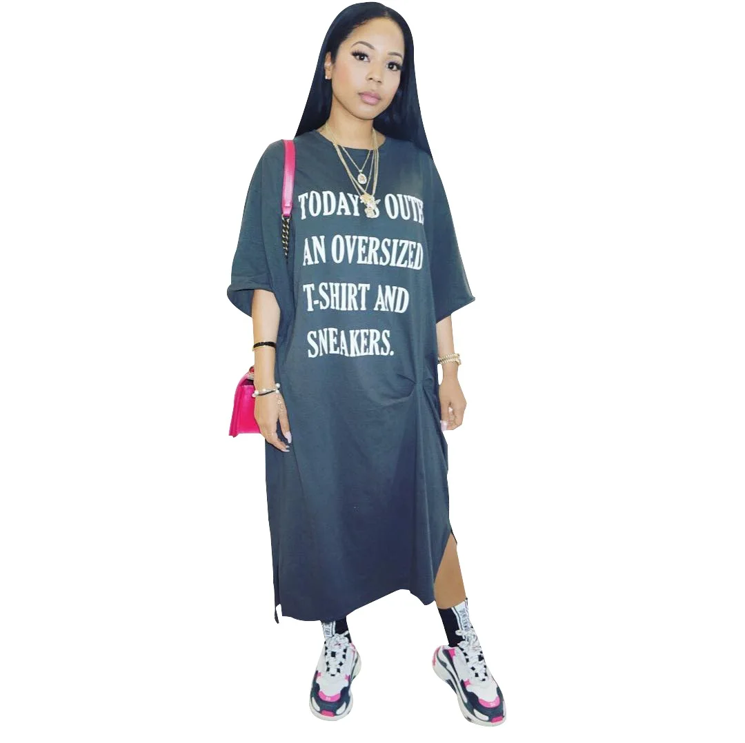 2018 летнее Женское Платье макси с буквенным принтом уличная одежда свободный