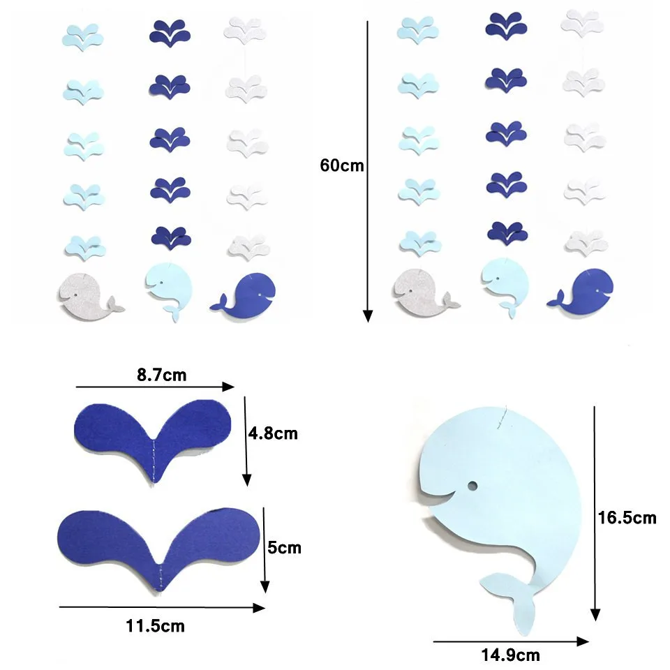 3PCS/Bag Blue Pink Whale And Spray Event Party Decoration Paper Garland Birthday Decor Children's Room Supplies | Дом и сад