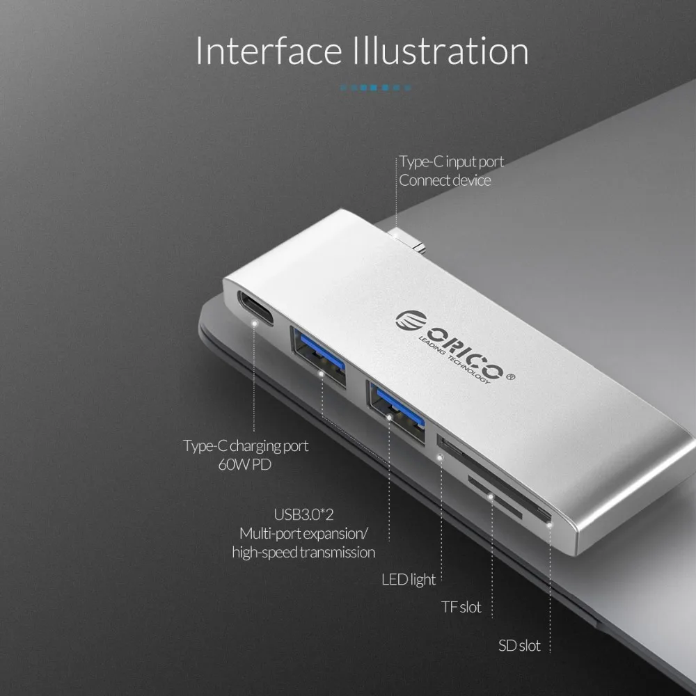 ORICO USB C HUB USB-C Micro 3 0 1 TF SD Card Reader высокоскоростной концентратор для MacBook Samsung Galaxy S9 Huawei