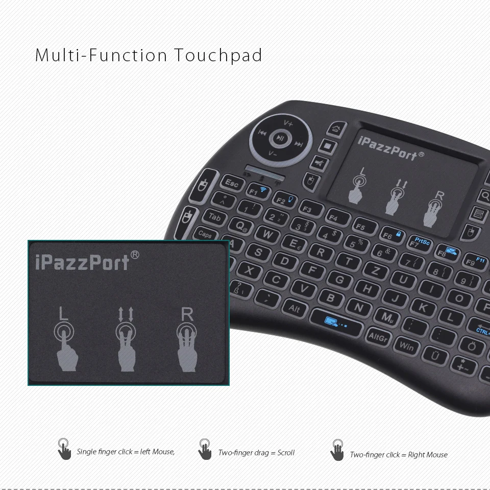IPazzPort RGB с подсветкой немецкий Deutsch 2 4 ГГц Мини Беспроводная клавиатура Air Mouse