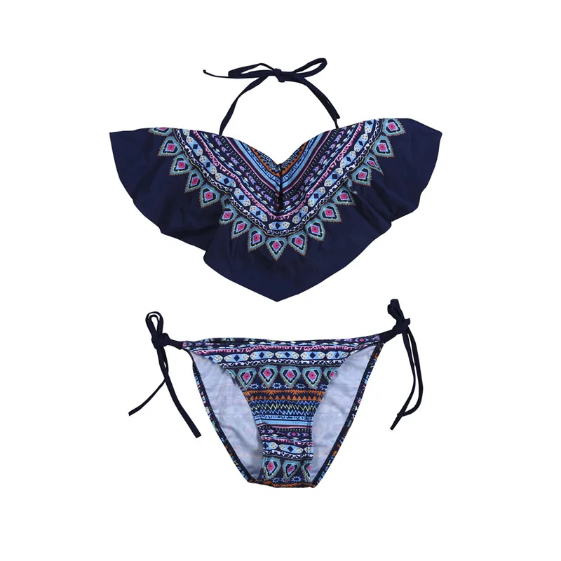 Женский купальник из двух частей с принтом однотонный черный комплект бикини