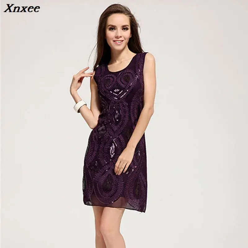 

Sequined Summer Autumn Women Dress 2020 Elegant Embroidery Floral Party Dress Sexy Sleeveless Bodycon Pencil Dress Plus Size 5XL