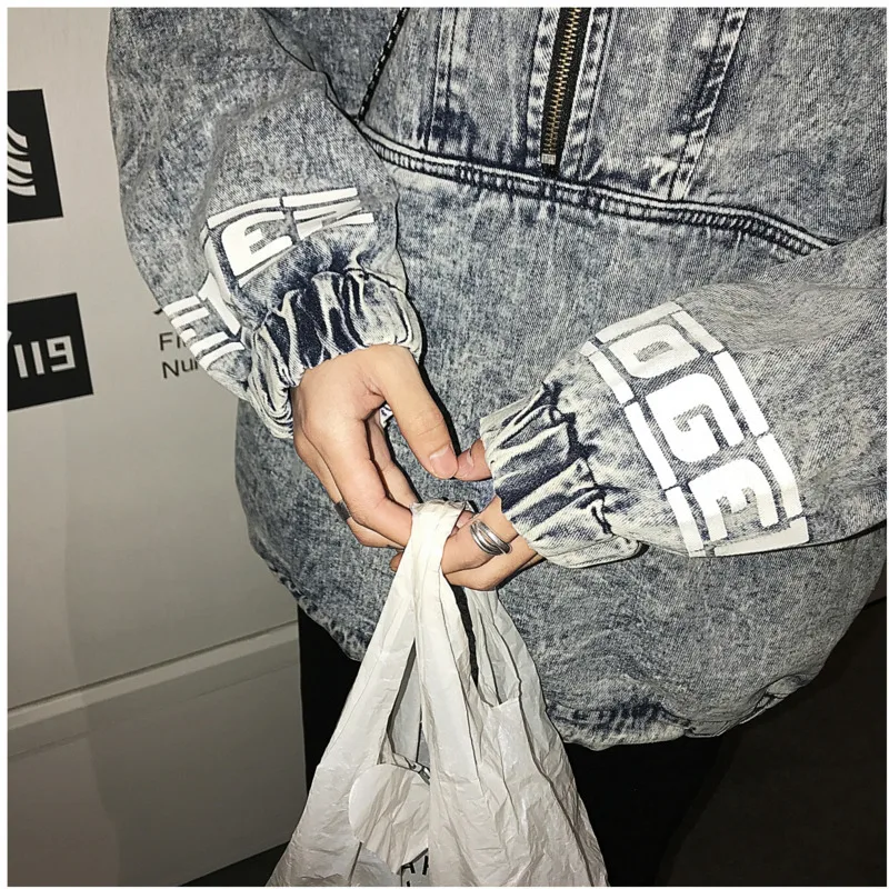 2019 Весенняя Новинка Личность стенд воротник печати Японский ретро деним