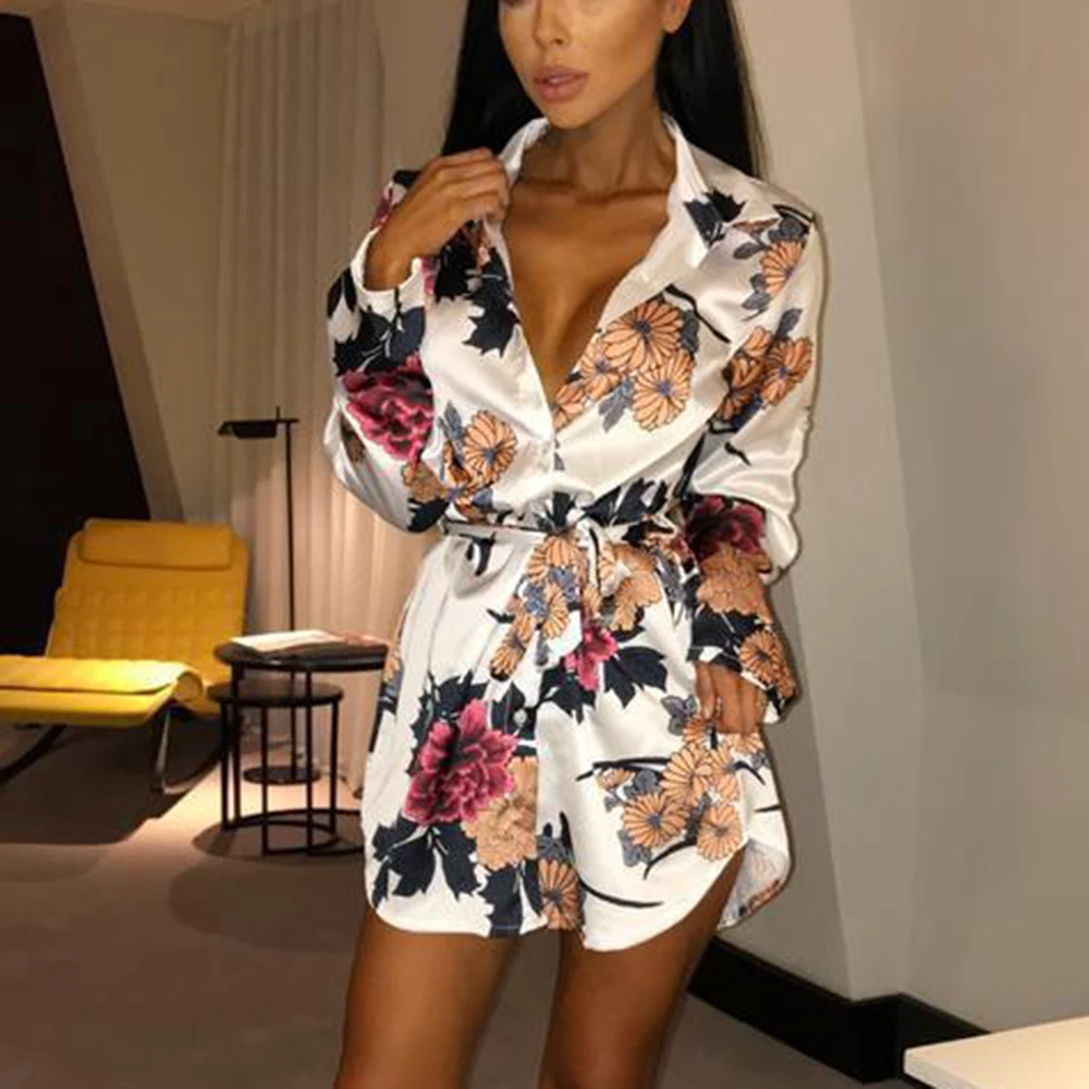 Для женщин Цветочный атласный платье с длинным рукавом Вечерняя