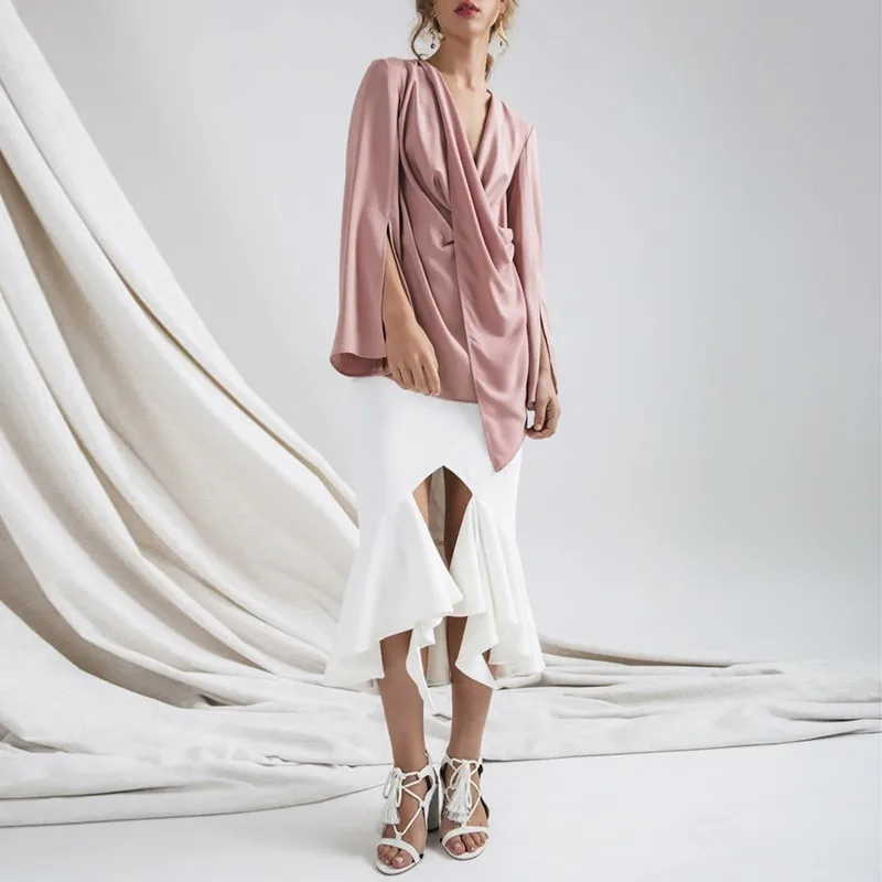 Женская блузка TWOTWINSTYLE осенняя с треугольным вырезом и длинным рукавом|Блузки| |