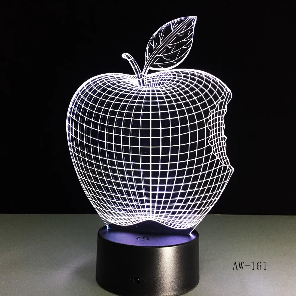 Настольная 3D лампа Apple 7 цветов светодиодная акриловая стерео прикроватная