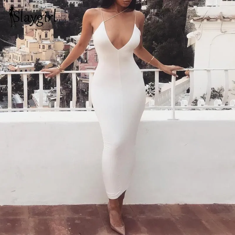 Женское облегающее платье на бретельках Slaygirl длинное вечернее миди с открытой