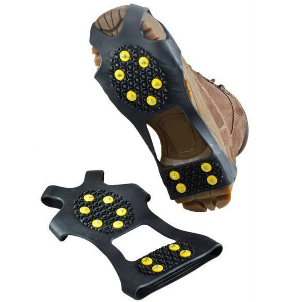 1Pair 10 Studs Anti-Skid Snow Ice Climbing Shoe Spikes Grips Crampons Cleats Overshoes Cleats Chain Claws Grips shoes crampon