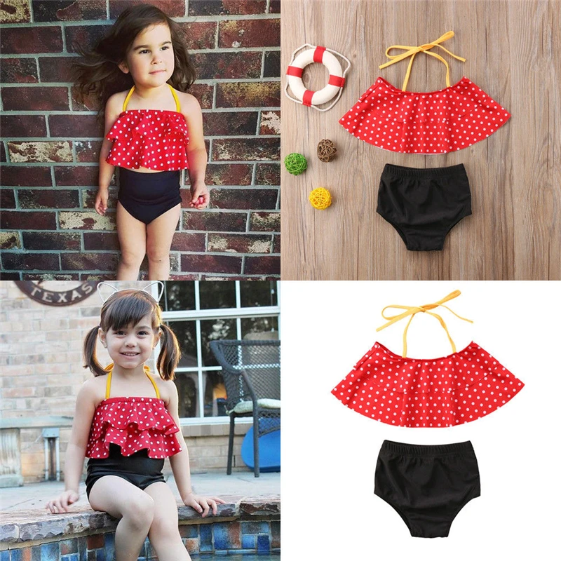 Детский купальник для девочек лето 2018 купальники в горошек с листьями лотоса