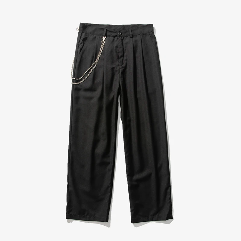2019 Men's Western-style Trousers Wide Leg Pants Leisure Male Suit Loose Chain Decoration Black Color Casual M-2XL |