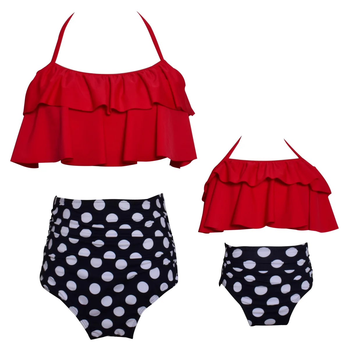 

Hirigin Dot Printed Women Bikini Set Ruffles Swimwear Family Swimsuit 2019 High Wasit Padded Baby Girl And Women Bathing Suit