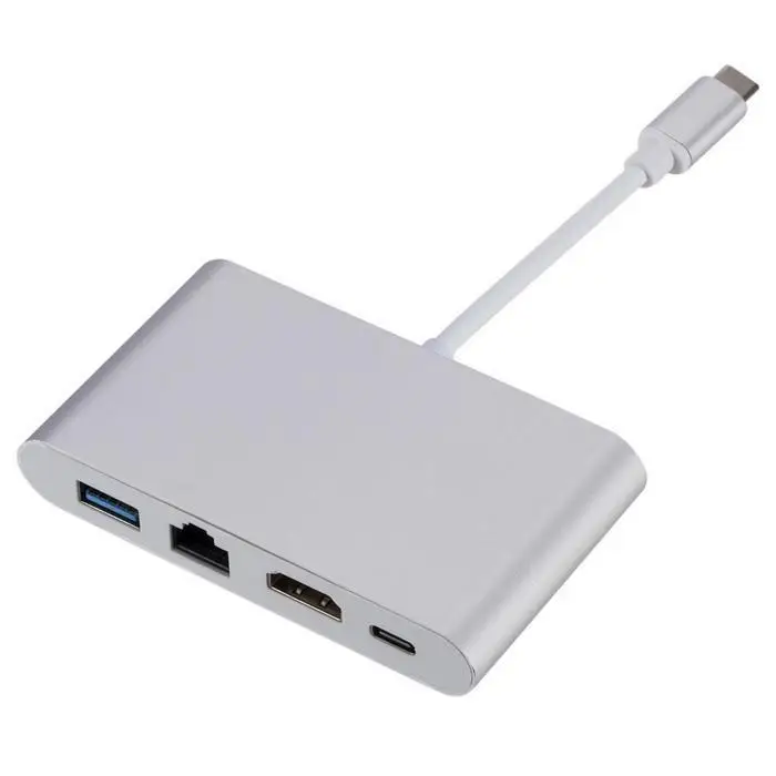 Coocheer Type C концентратор адаптер USB Type-C к HDMI 4K RJ45 Gigabit Ethernet 3 1 серебряный