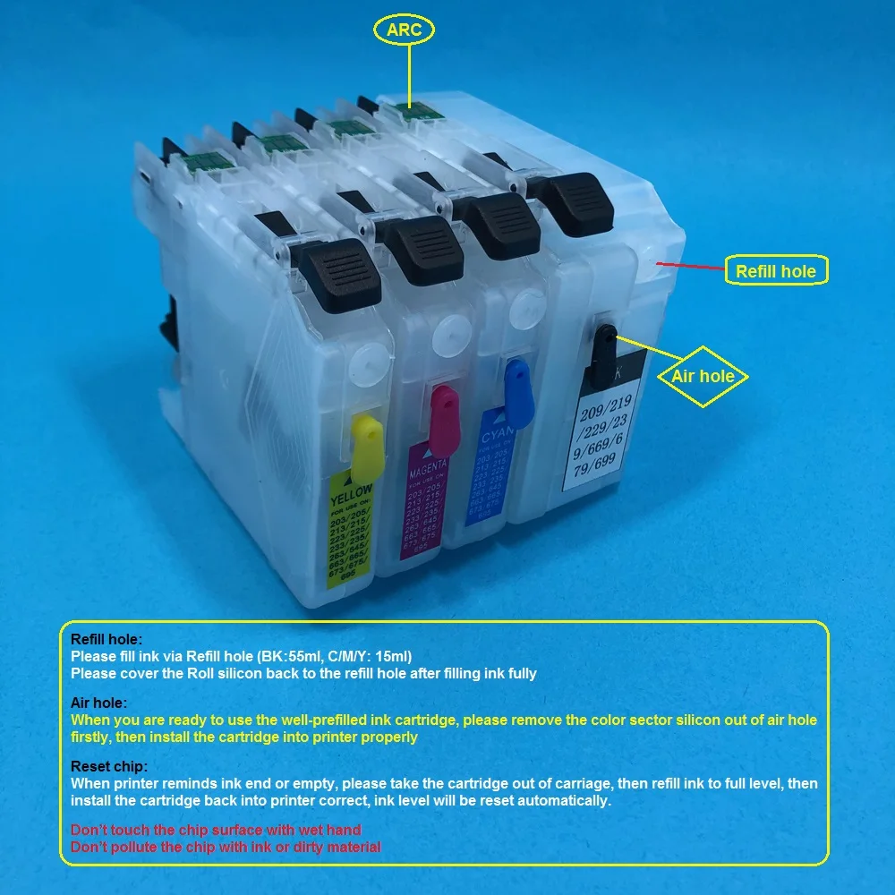 

YOTAT Empty Refillable ink cartridge LC679 LC675 for Brother MFC-J2320 MFC-J2720 (South America)