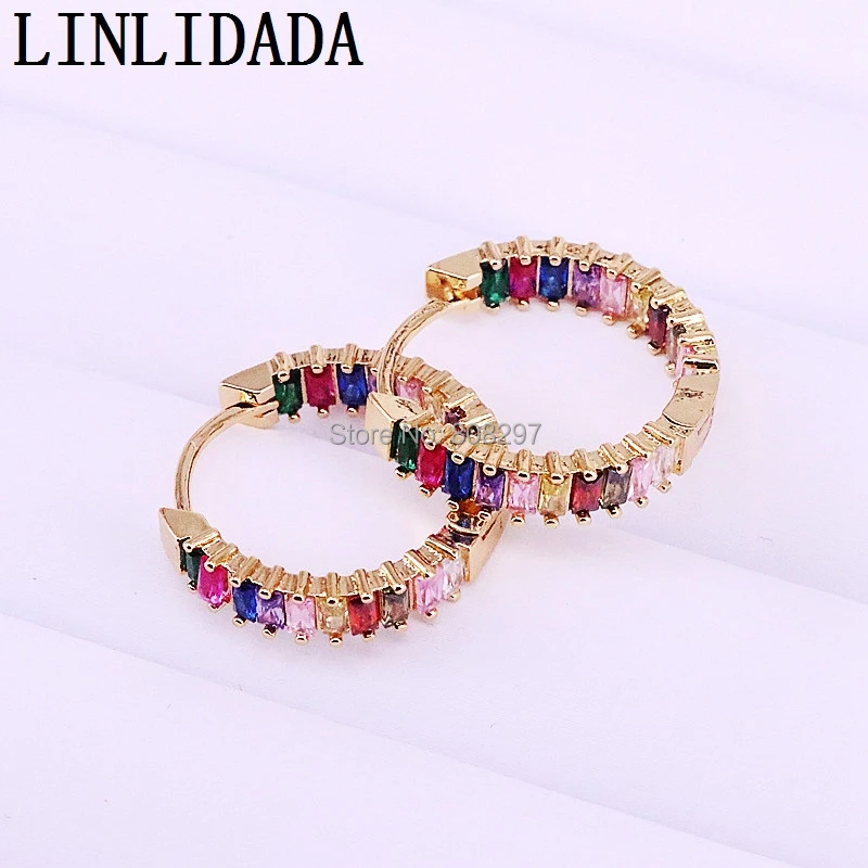 Новое поступление 5 пар радужных циркониевых серег многоцветный Цирконий