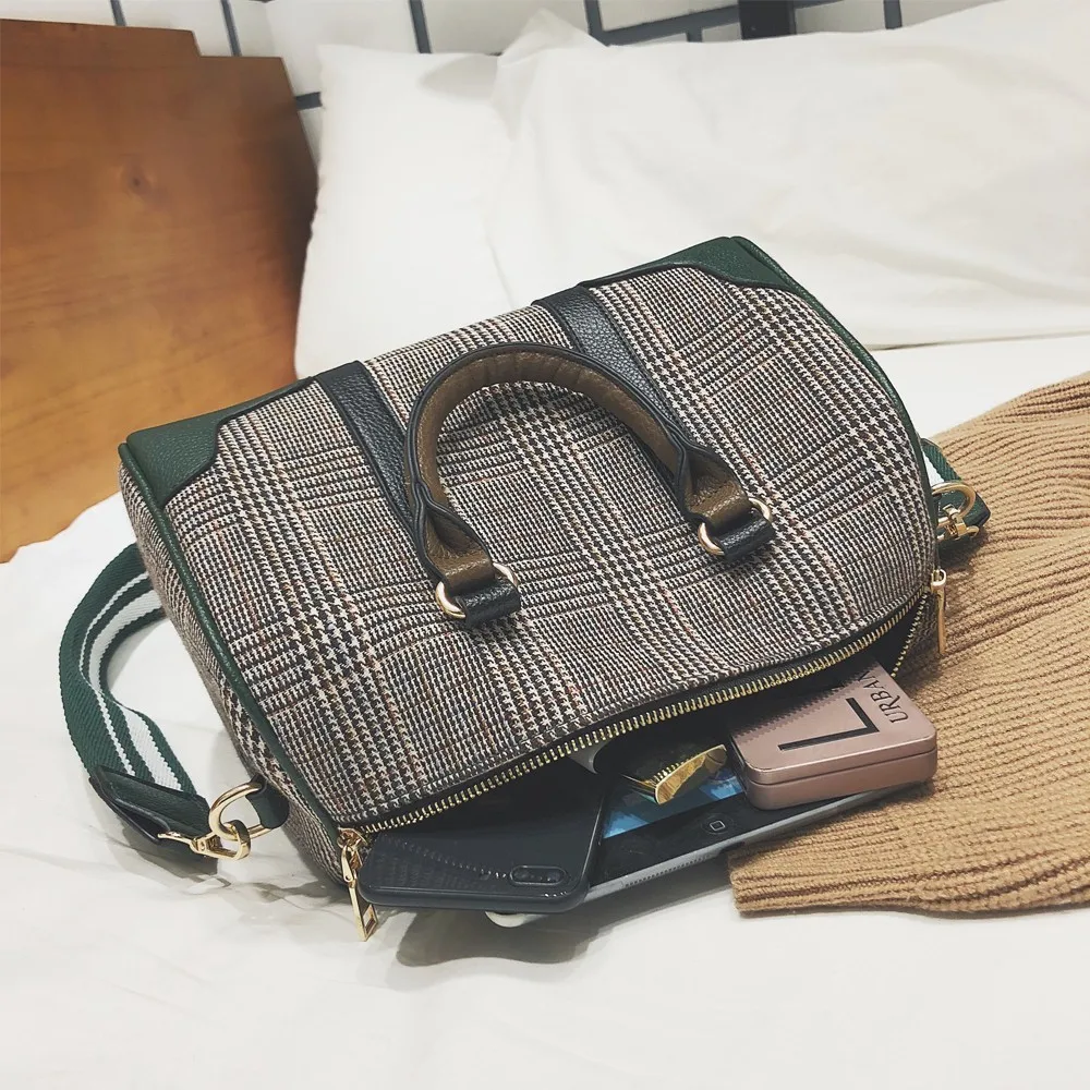 Loshaka Холщовая Сумка Брендовая женская сумка клетчатый узор повседневные женские