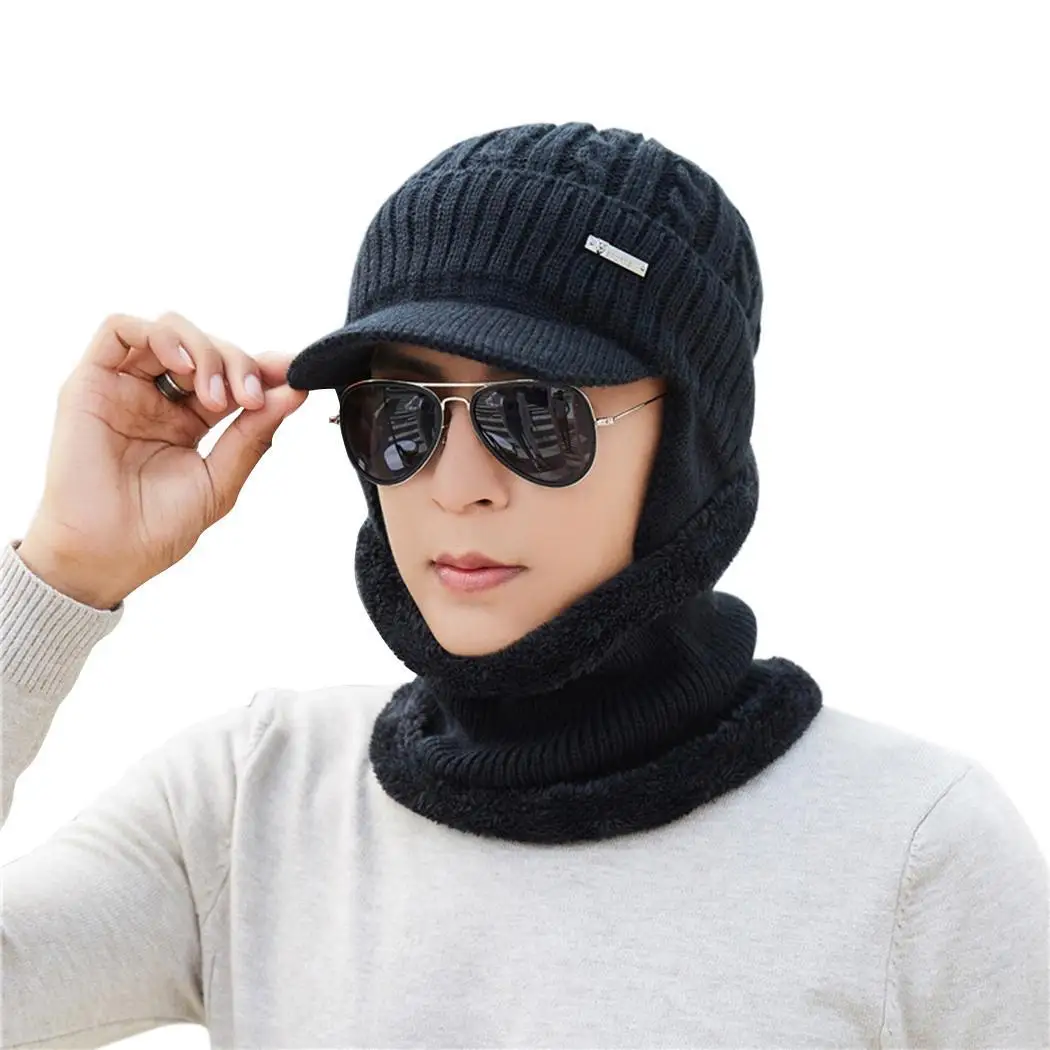 Мужская зимняя теплая Повседневная однотонная шапочка вязаная шапка