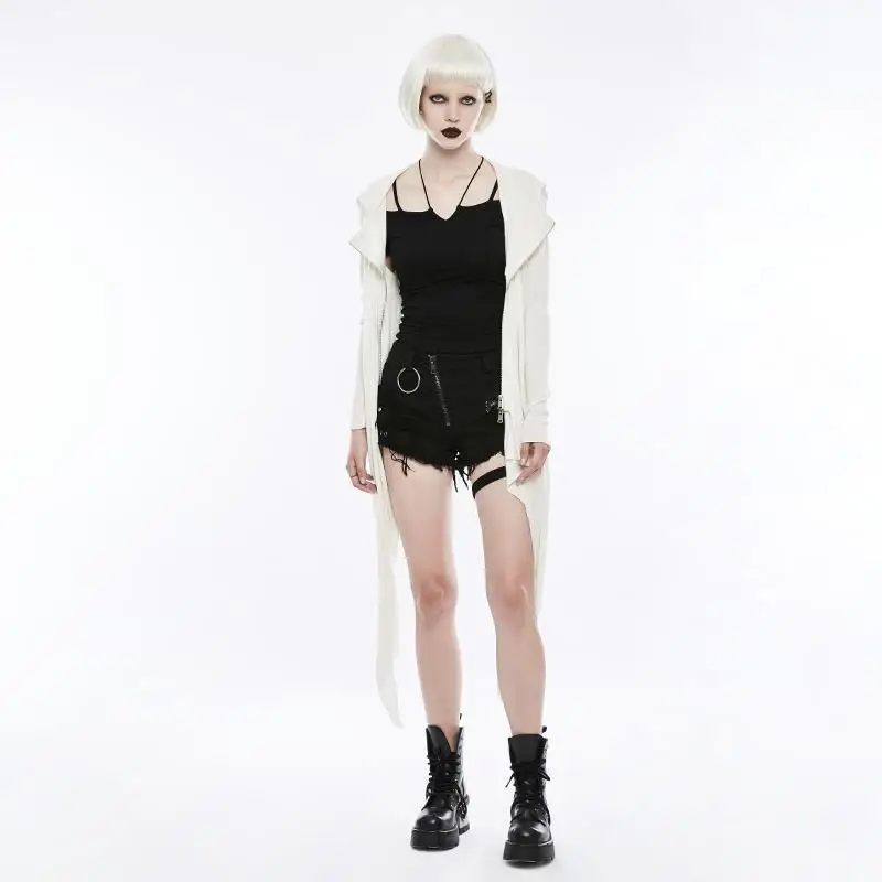 Punk Rave Women's Off the Shoulder T-shirt With Tie Rope Necklace Black OPT-145TDF | Женская одежда