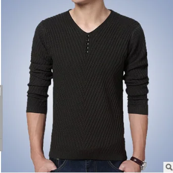 

Зимний мужской свитер, теплый кашемировый Однотонный пуловер с v-образным вырезом, Мужской Повседневный тонкий вязаный шерстяной свитер с д...