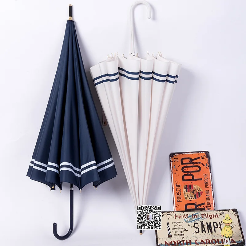 16 Root Automatic Fresh All-Weather Umbrella Striped Ultra-Light Curved Handle Straight Long Elegant Ca | Дом и сад