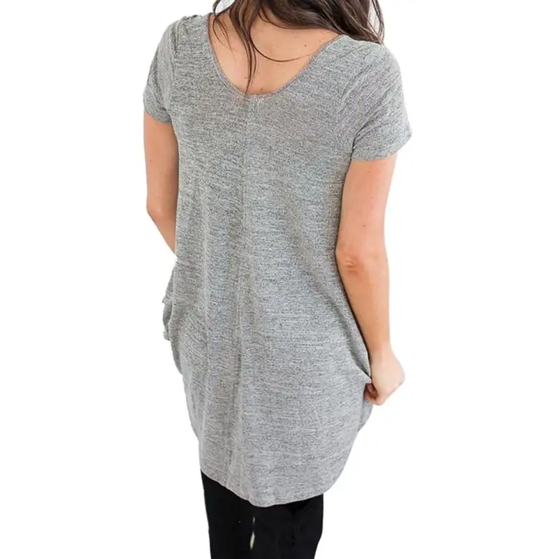 2018 New Summer Europe and America Casual Women Solid Color V-Neck Irregular T-Shirts Female Short Sleeve Pullover Tees | Женская одежда